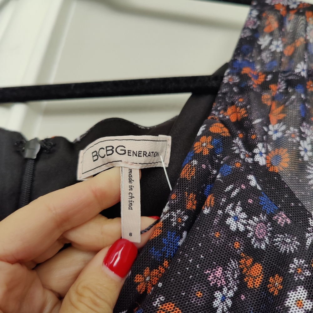 BCBGeneration Dark Mesh Floral Mini Dress | 8 - Picture 4 of 16